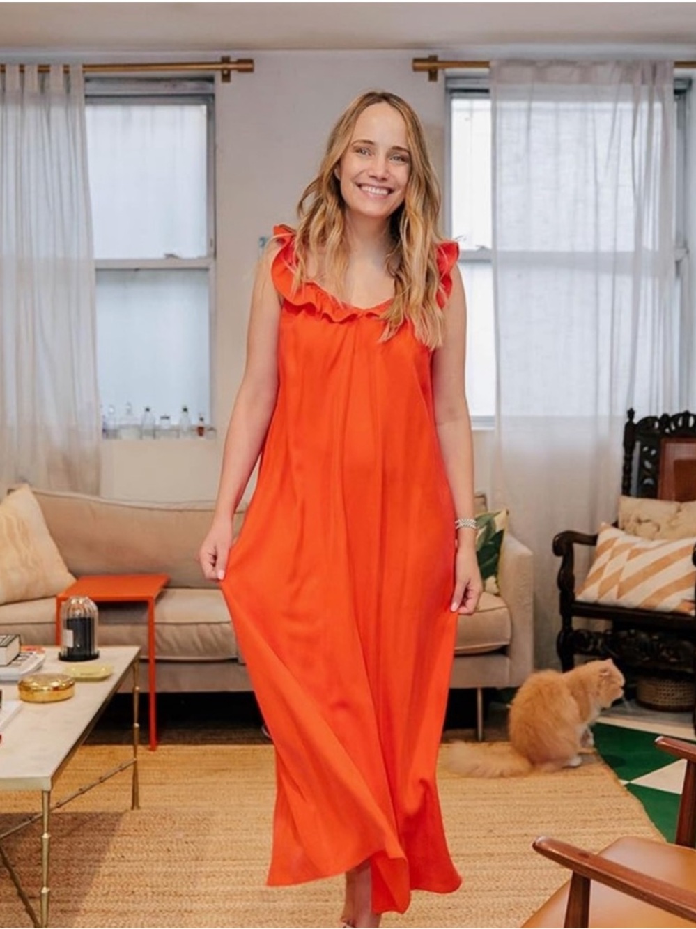 Grace Atwood x The Drop Red Ruffle maxi dress women size XS